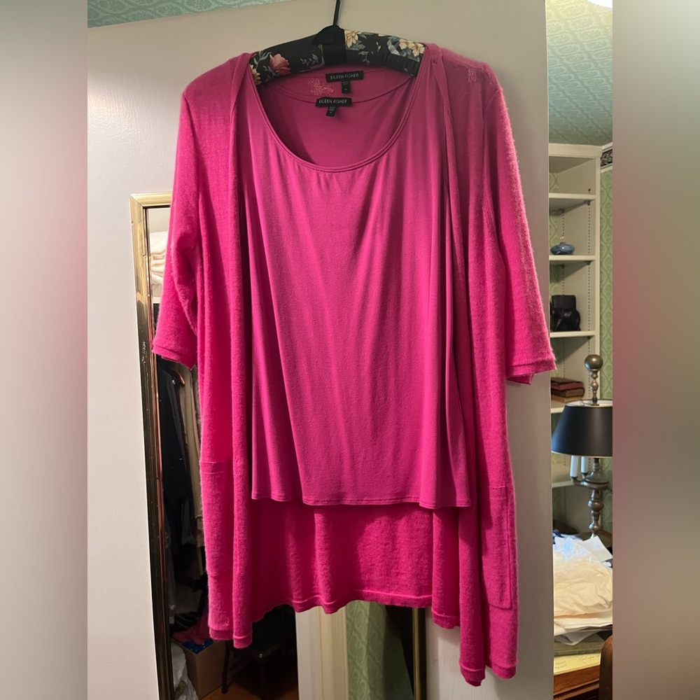 Eileen Fisher Pink shirt and sweater cardigan combo!